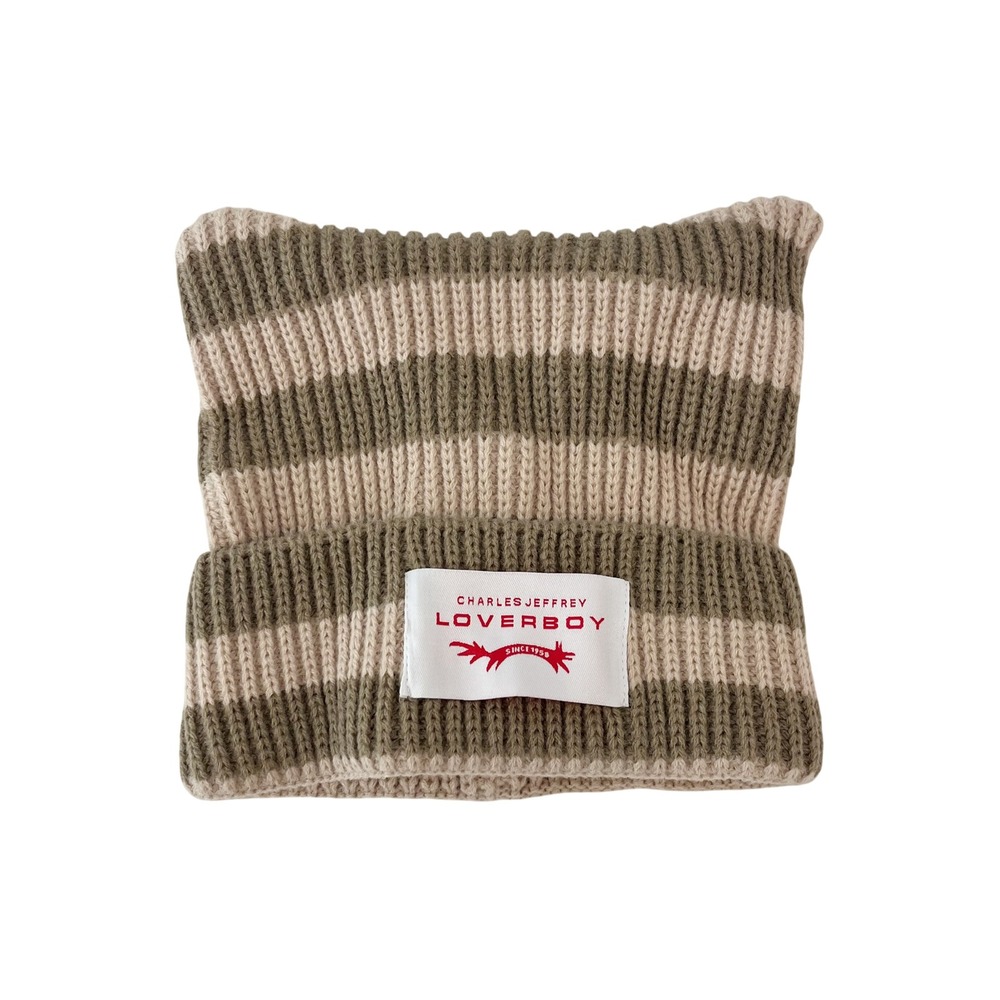 Charles Jeffrey Loverboy Striped Chunky Ears Beanie Hat Tan Unisex Punk